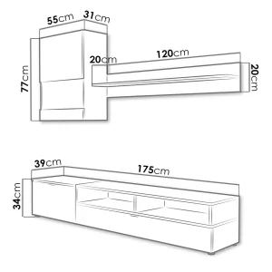 Mur Tv-hifi ROXANE 3 Portes Blanc/chêne Doré Avec Led mode tendance 9