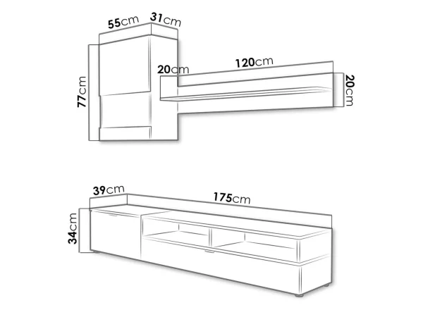 Mur Tv-hifi ROXANE 3 Portes Blanc/chêne Doré Avec Led mode tendance 4