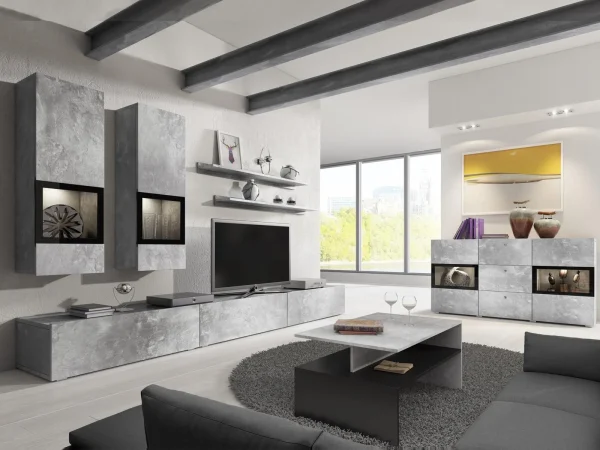 Mur Tv-hifi BABEL 5 Portes Béton Sans Led haute qualité 5