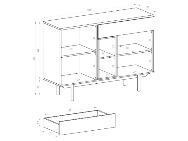 Commode INOXO 2 Portes 1 Tiroir Gris Clair/chêne Jackson magasins pour 6