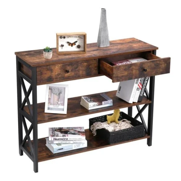 Meilleure affaire ❤️ Commode Métal Et Bois 2 TiroirsL100 X P33 X H80 Cm 💯 Boutique 4